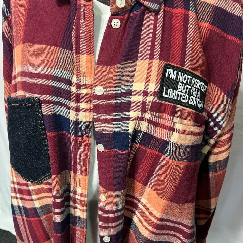 Upcycled Plaid Surf Team Shirt - Red and Orange - Picture 3 of 4